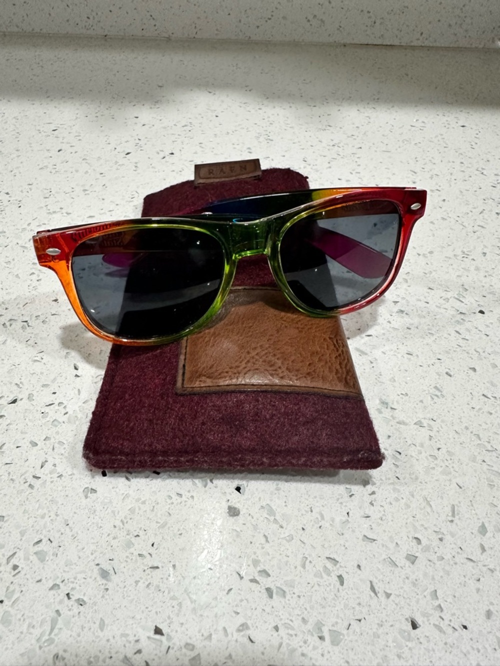 Multicolor Gradient Wayfarer Sunglasses - Green/Red/Orange Frame
